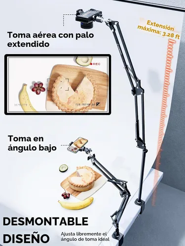 Vista 4 de Soporte de cámara superior, soporte de cámara de escritorio con brazo articulado, capacidad de carga de 5 libras, soporte ajustable de 360°