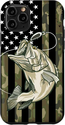 Vista 32 de Fishing Camouflage US American Flag Bass Fish Fisherman Camo Case for iPhone 17