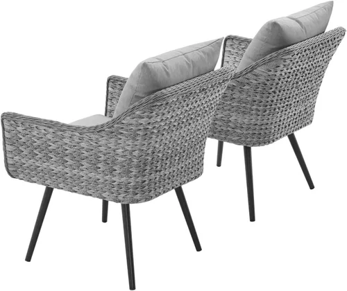 Vista 4 de Modway EEI-3176-GRY-GRY-SET - Sillón Endeavor de mimbre para patio al aire libre, 2 sillones, gris