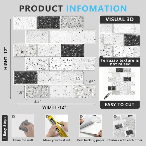 Vista 5 de URCOLOR 10 láminas de protectores contra salpicaduras para cocinas, despegar y pegar, 12"x12" protector contra salpicaduras autoadhesivo para baño