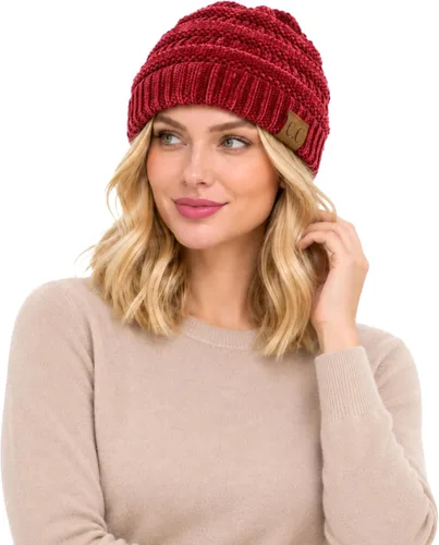 Vista 14 de C.C Exclusives Gorro de Punto de Cable - Gorros Gruesos, Suaves y Cálidos de Punto Grueso Chenille Teniente Mel Gris