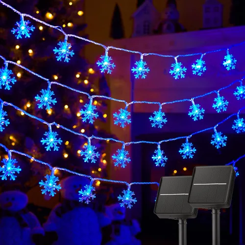 Vista 12 de Tira de luces con diseño de copo de nieve, con 50 ledes, 24.6pies, impermeable, para exteriores, con 8 modos de iluminación para bodas, fiestas