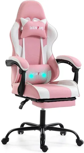 Vista 11 de Silla de juegos con reposapiés para adultos, silla de videojuegos de carreras de piel sintética con soporte lumbar, para hombres y mujeres, silla