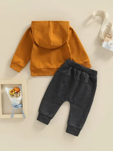 Vista 3 de VISGOGO Conjunto de ropa de otoño e invierno para bebé niño, sudadera de manga larga con estampado de letras + pantalones, 2 piezas