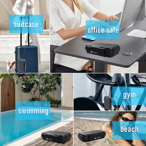 Vista 8 de Caja de seguridad portátil, combinación segura con cable extraíble, establece tu propia combinación, para viajes, actividades familiares y de Negro