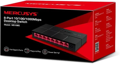 Vista 4 de Mercusys MS108G, interruptor de escritorio, 8 puertos LAN Gigabit de 10/100/1000Mbps, color negro