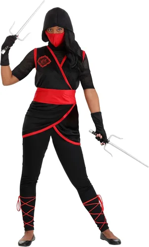 Vista 2 de Disfraz de Ninja Rojo y Negro Stealth
