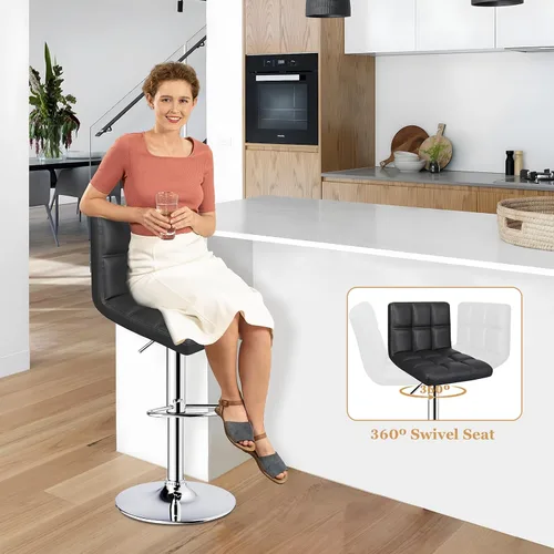 Vista 7 de ERGOSEAT Juego de 2 taburetes de bar ajustables de doble aguja con respaldo de 6 cuadrados, color negro