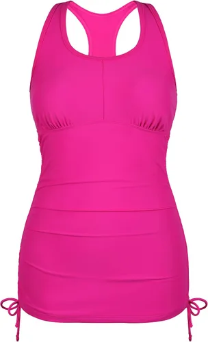 Vista 2 de Firpearl Top tankini de espalda cruzada para mujer, traje de baño con cordón, camiseta sin mangas fruncida