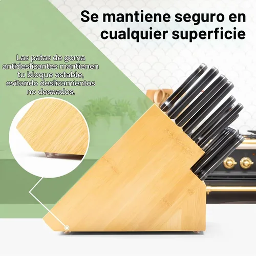 Vista 3 de 20 Slot soporte universal para cuchillos de bambú sin cuchillos. Shenzhen Knives organizador y base para almacenar cuchillos