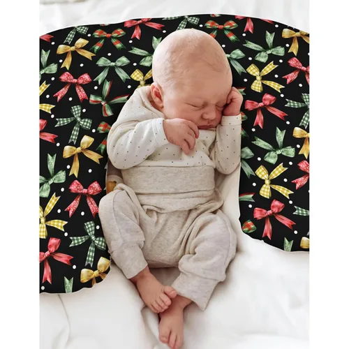 Vista 4 de Fundas de almohada de lactancia con lazos de Navidad para niños y niñas, fundas de almohada de lactancia a cuadros para lactancia materna, cintas