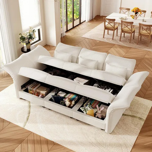 Vista 4 de LLappuil Sofá seccional beige con almacenamiento, sofás modulares de pana para sala de estar con apoyabrazos ajustables, cojines de felpa gruesos, 6