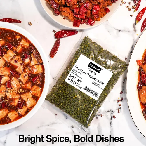 Vista 6 de Natruen Szechuan Granos de pimienta verde de 4 onzas, granos de pimienta enteros de Sichuan con sabor fuerte, esencial para mapo tofu, pollo Kung