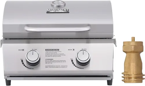 Vista 12 de Monument Grills Parrilla de gas propano de mesa para acampar al aire libre portátil cocinar con cerraduras de viaje, tapa alta de acero inoxidable