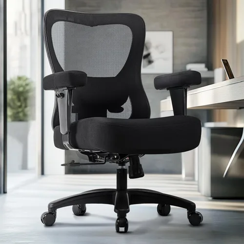 Vista 12 de Silla de oficina grande y alta, 500 libras, reposabrazos 5D, silla ejecutiva de cuero resistente con asiento cómodo, lumbar ajustable, respaldo Beige