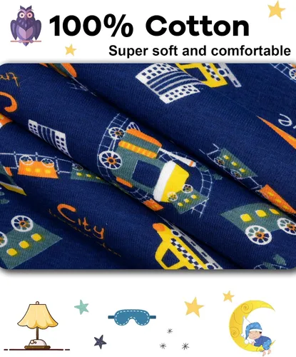 Vista 5 de KOBERO Boys Pajamas 4 Pieces Long Set 100% Cotton Sleepwear Size 18 Months-12 Years