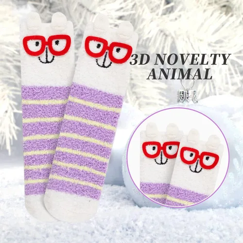 Vista 4 de Calcetines mullidos para hombre, unisex, lindos animales, acogedores, divertidos, esponjosos, cálidos, de invierno, de felpa, para dormir, regalos