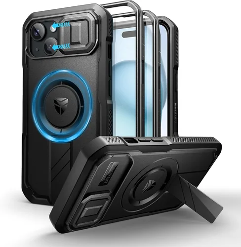 Vista 103 de Dexnor - Funda para iPhone 12 & iPhone 12 Pro con tapa deslizante para cámara, soporte ajustable y protector de pantalla integrado, carcasa