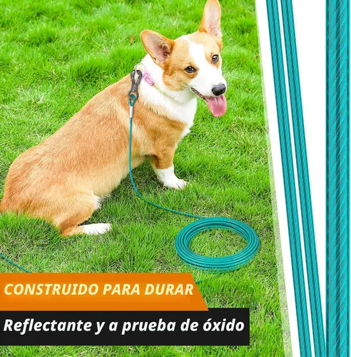 Vista 4 de XiaZ Cable de Amarre para Perro de 8 Pies, Correa de Sujeción para Perro para Patio de 8/10/15/20/30/50 Pies, Cadena de Correa Resistente para verde