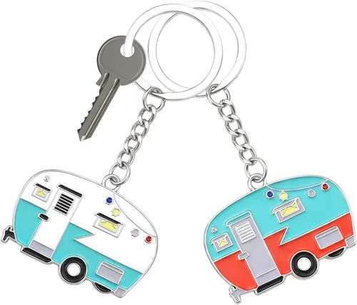 Vista 12 de 2 Piezas Llavero de Caravana, Llavero de Caravana RV Accesorios de Caravana para Remolques de Viaje Llavero Retro de Coche de Camping