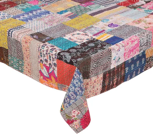 Vista 3 de Marubhumi Colchas hechas a mano tradicional de algodón puro con estampado de cachemira Kantha, funda de cama reversible con estampado de cachemira