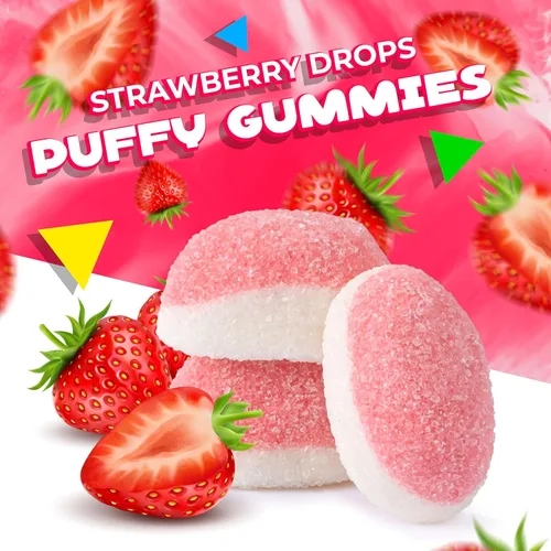 Vista 3 de Gomitas de fresa Bolsa de 1 libra Caramelos de gomitas de fresa hinchados Caramelos rosados para baby shower y fiestas de revelación de género