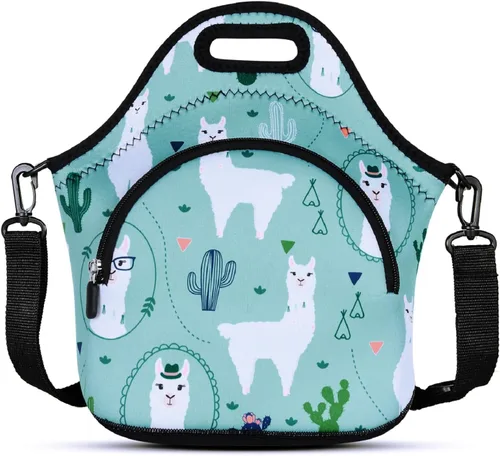 Vista 12 de Violet Mist Bolsas de almuerzo de neopreno con correa para el hombro, bolsas de almuerzo aisladas, lonchera térmica, reutilizable, bolsa bento
