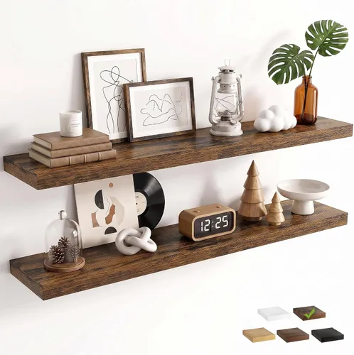 Vista 13 de Marsmiles 9.3 Inch Floating Shelves for Wall 2 Pack, 9.3" D Wood Grain Bathroom Shelves Black Finish