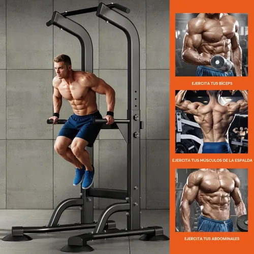 Vista 4 de SogesPower Power Tower Estación de Fondos Barra de Dominadas para Gimnasio en Casa con Altura Ajustable Equipo de Entrenamiento de Fuerza, Estación