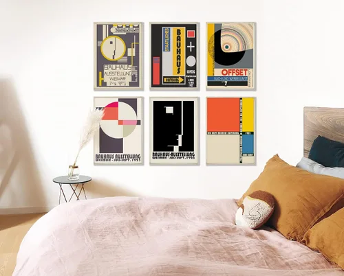 Vista 6 de Wallbuddy Bauhaus - Decoración estética de habitación, arte abstracto para pared, exposición Bauhaus, colorido collage geométrico abstracto Bauhaus