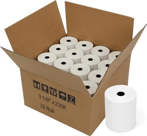 Vista 5 de Papel de impresora térmica de recibos POS de grado A de 3 1/8 pulgadas x 230 pies (32 rollos/caja)