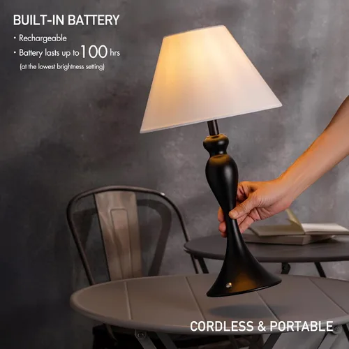 Vista 3 de O'Bright Ember - Lámpara de mesa inalámbrica, recargable, regulable al tacto, funciona con pilas, bombilla LED E26, carga rápida tipo C, lámpara
