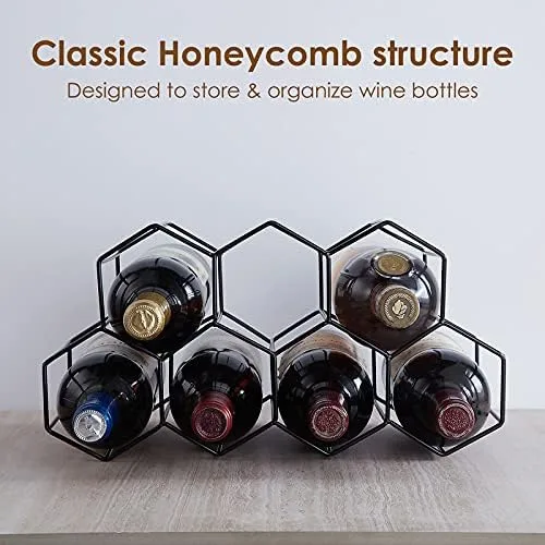 Vista 4 de Fomanish - Soporte para 7 botellas, estante de vino independiente, moderno soporte de mesa de metal para cocina y bodega