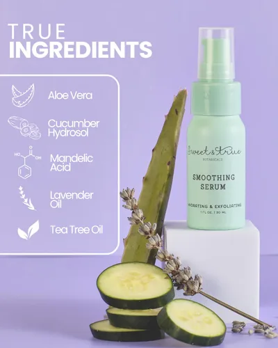 Vista 2 de Sweet and True Suero suavizante para cabello encarnado, ácido mandélico + tratamiento de manchas oscuras BHA para cara, área del bikini y cuerpo