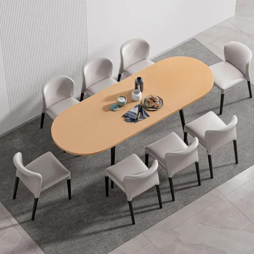 Vista 8 de Mesa de comedor extensible de 75 x 32 pulgadas, mesa ovalada de madera con patas de metal, ahorro de espacio, extensible de 59 a 75 pulgadas