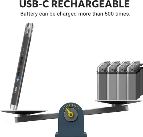 Vista 4 de Encendedor eléctrico de vela USB C, encendedor de arco de plasma, recargable, resistente al viento, sin llama (paquete de 3, negro)