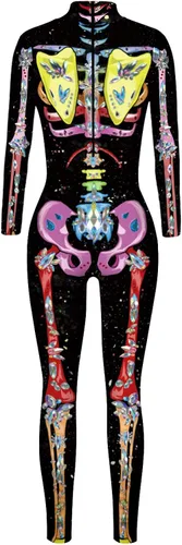 Vista 2 de Alidamo Enterizo de Halloween para mujer, overol de cosplay esqueleto calavera 3D