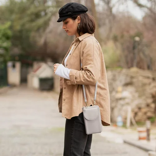 Vista 2 de S-ZONE - Bolso cruzado para mujer, de cuero sintético de PU, con bloqueo RFID, para teléfono celularbilletera