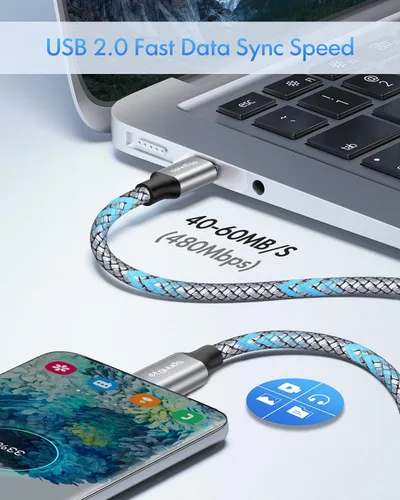 Vista 4 de etguuds USB C to USB C Cable 2 m, Long USB C to C Charging Cable PD 60 W/3 A Fast Charging Cable Nylon for iPhone 16/15/15Pro, Galaxy S24 S23 S22