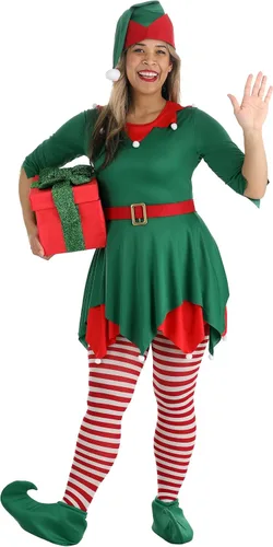 Vista 5 de Disfraz de ayudante de Papá Noel de talla grande para mujer