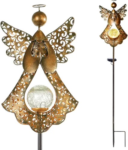 Vista 7 de Starryfill Luces solares de jardín al aire libre en forma de corazón con flores de lirio blanco, luces de estaca de metal con 25 LED blanco cálido