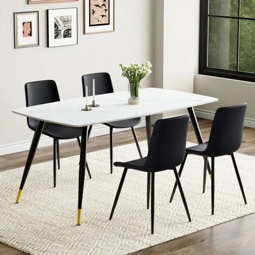 Vista 37 de Juego de 4 mesas de comedor negras para mesa de comedor de 4,50 pulgadas para 4, sillas de cocina de piedra sinterizada, fácil de montar, adecuado