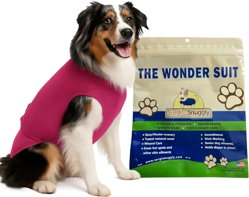 Vista 10 de SurgiSnuggly Traje de Recuperación Quirúrgica Inventado por Veterinarios para Perros Hembra o Macho, Esterilización, Castración, Mameluco, El Traje