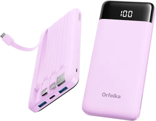 Vista 10 de Orfeika Cargador de teléfono portátil, Banco de energía portátil de 10000mAh con cables incorporados, paquete de batería esencial para viajes