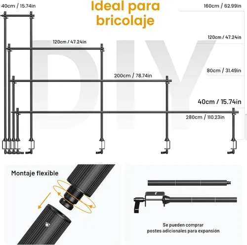 Vista 4 de JUSMO LS15 Pro Soporte de Escritorio para Cámara, Plataforma de Montaje de Cámara Aérea de Aluminio, Poste de Mesa Multidispositivo para Montar