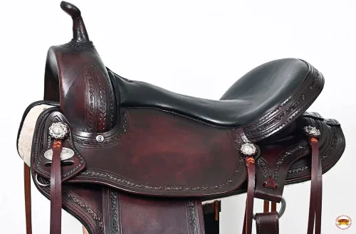 Vista 4 de HILASON Western Horse Gaited Flex Trail Sillín de cuero americano Sillín de caballo Sillín occidental Sillín sin árboles Sillín