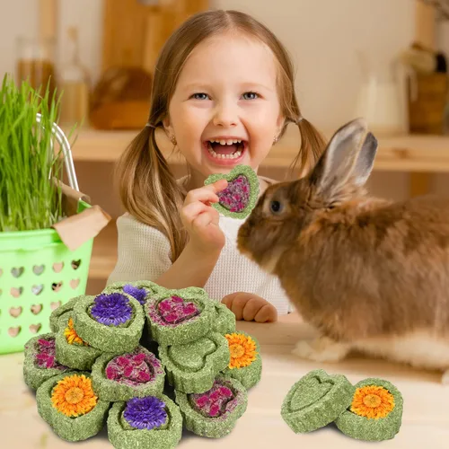 Vista 7 de 20 juguetes masticables de conejo, juguetes de conejo para dientes de conejo, chinchilla, hámster, conejillo de indias y cerdo, pasteles de heno