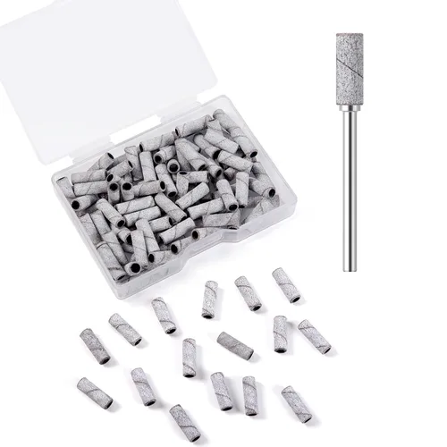 Vista 12 de 100 piezas de bandas pequeñas de lijado de uñas para taladro de uñas, bits mini de 3.1mm de mandril de lijado de uñas de grano 80 para uñas