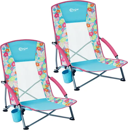 Vista 13 de PORTAL Sillas de Playa para Adultos, Camping, Bajas, Ligeras, Portátiles con Soporte para Tazas, Respaldo de Malla, Bolsa de Transporte para Arena