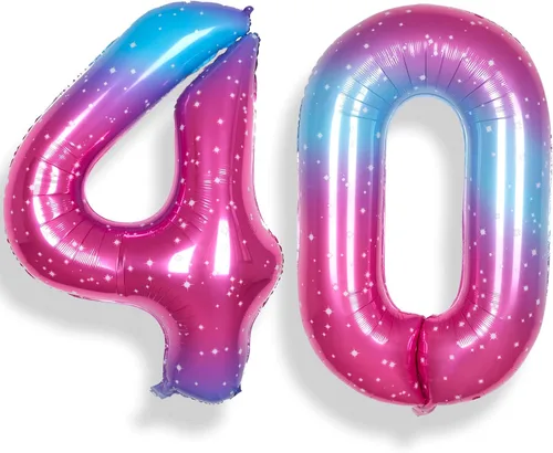 Vista 10 de Globo de número 0 de 40 pulgadas para niño o niña grande estrellado 0-9, globo de Mylar grande del número 0, globos de feliz cumpleaños 0